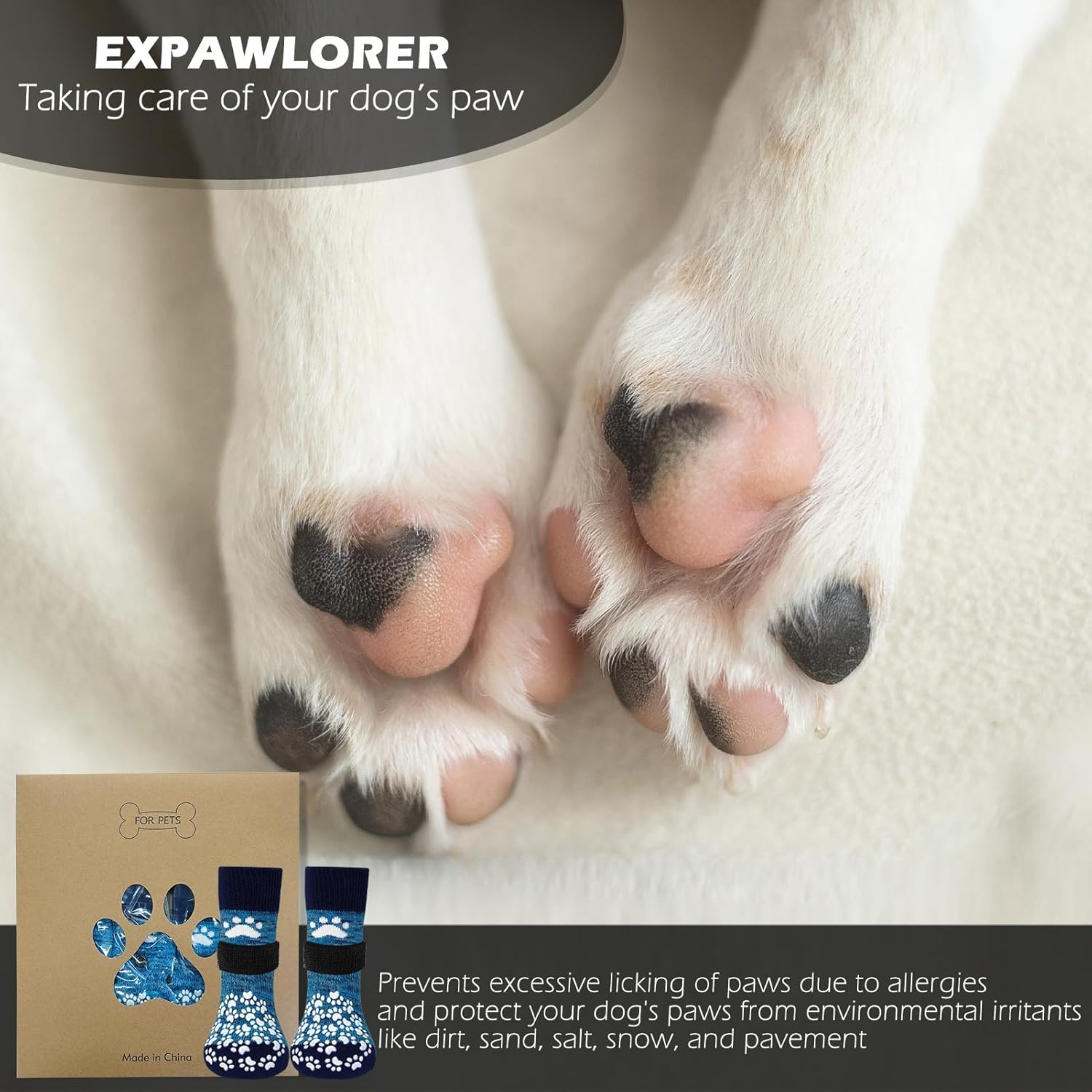 EXPAWLORER Anti Slip Dog Socks to Prevent Licking Paws, Dog Shoes for Hot Pavement, Dog Booties for Small Medium Large Senior Dogs, Traction Control Boots & Paw Protectors for Hardwood Floors