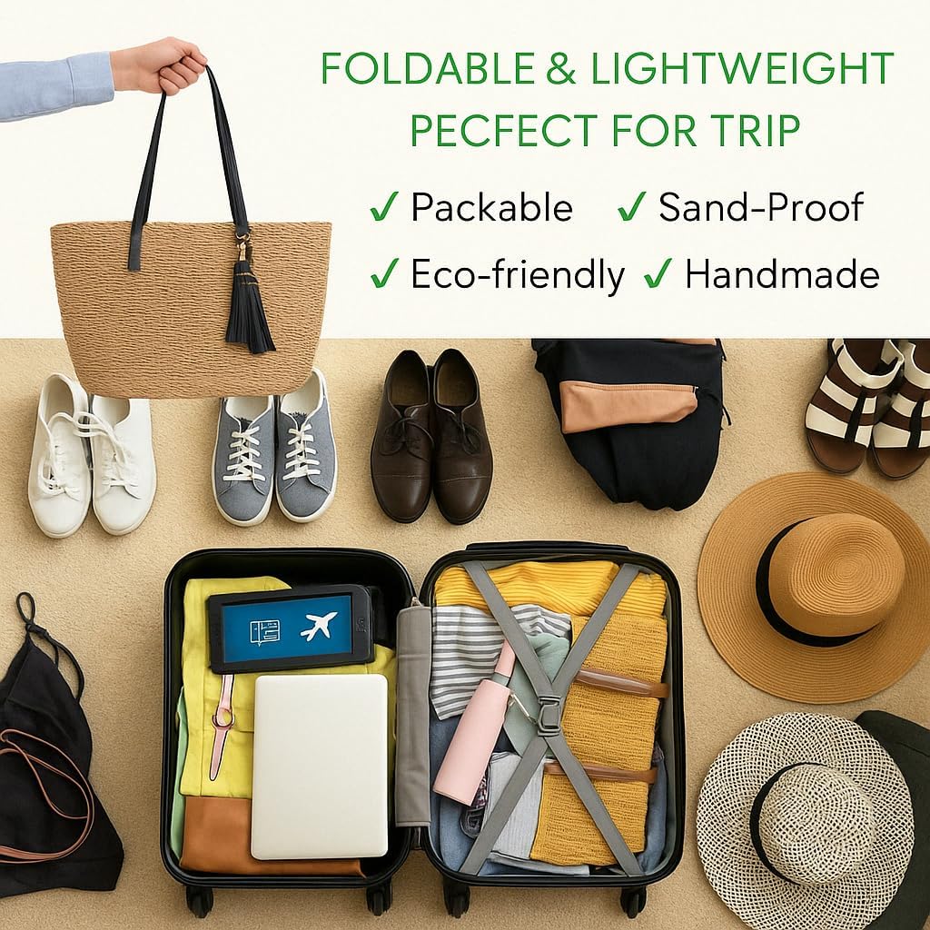 YXILEE Straw Bags For Women | M Size Travel Straw Totes Bag Woven Summer Handmade Shoulder Bag Handbag - Image 7