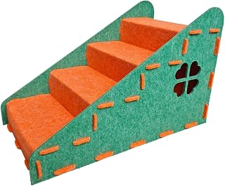 Pet Stairs Four-Step Pet Staircase with Cutout Sturdy Dog Steps for Living Room, Orange Green