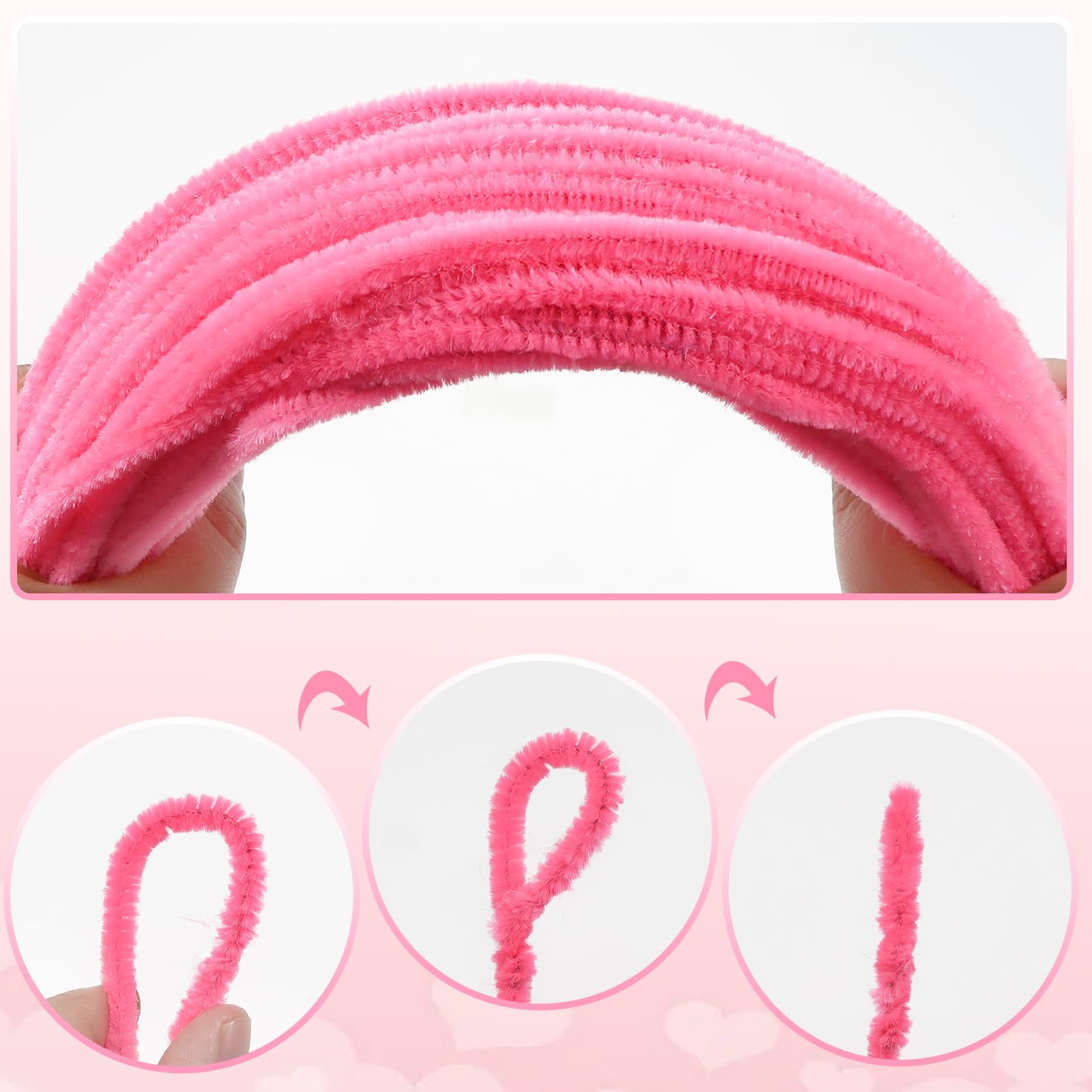 TOAOB 100pcs Peach Pink Pipe Cleaners for Craft 30cm Long Chenille Stem 6mm Thick Fuzzy Sticks Craft Supplies for DIY Flowers Projects Home Decorations - Image 3
