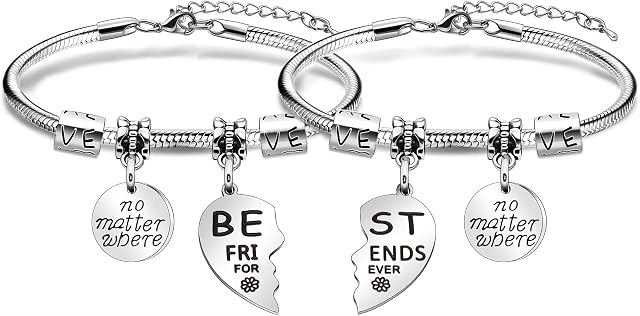 Best Friends Bracelet Gifts for Women Girl 2 Pieces Split Heart Weirdo 1 Weirdo 2 Bracelet Jewellery for BFF Long Distance Friends Present (No Matter Where)