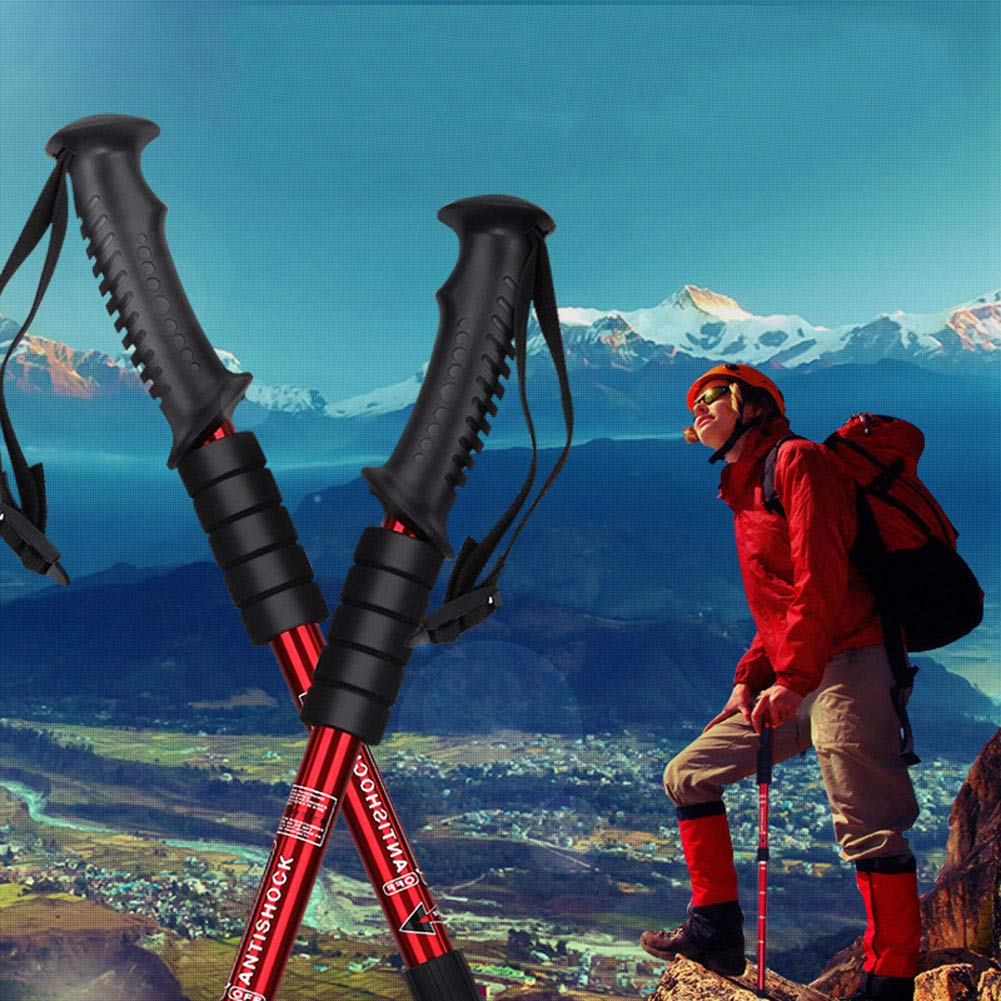? 5-sekcyjny zestaw kijków trekkingowych, lekki, składany, regulowany aluminiowy teleskopowy kijek narciarski z uchwytem Nordic Walking Sticks Para Trek Carry Bags for Women Men Seniors (dwi
