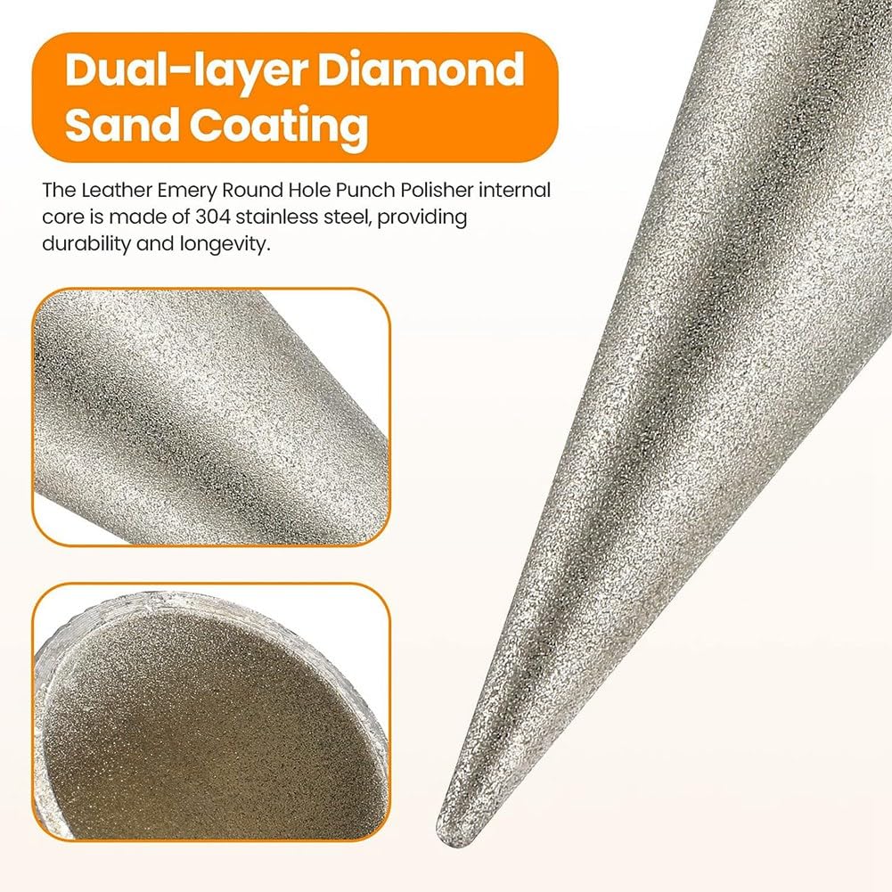 Kqcibz 1 PCS Leather Emery Round Hole Punch Polisher Grinder DIY Leather Punch Edge Sharpener Tool 3-16MM, Silver-gray