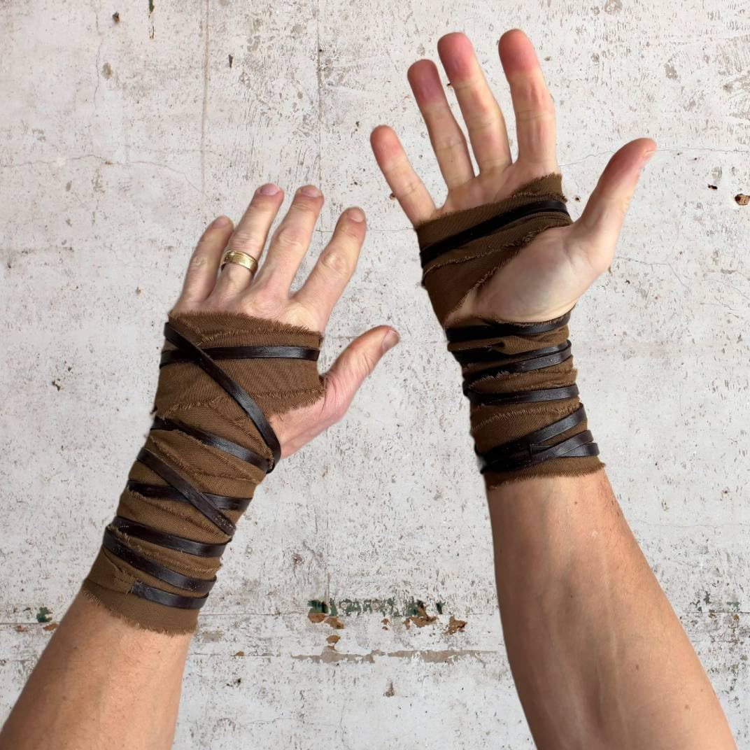 Medieval Battle Wraps Lace-Up Hand & Arm Wraps Gloves Ren Faire Cosplay LARP Costumes Adjustable Cotton Warrior Bracers
