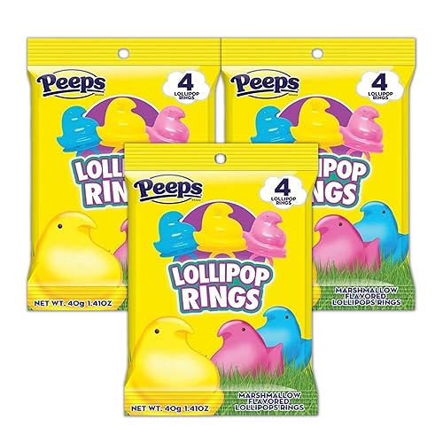 Paquete de anillos de paletas de Pascua. Incluye tres bolsas de 1.41 onzas. Anillos de piruletas de pollo Peeps más un imán de nevera BELLATAVO.