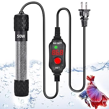 Submersible Aquarium Heater, 50W Mini Betta Fish Tank Heater External Intelligent LED Temperature Digital Display, Automatically Shut off When Leaves Water, Suitable for 1-15 Gallon Small Fish Tanks