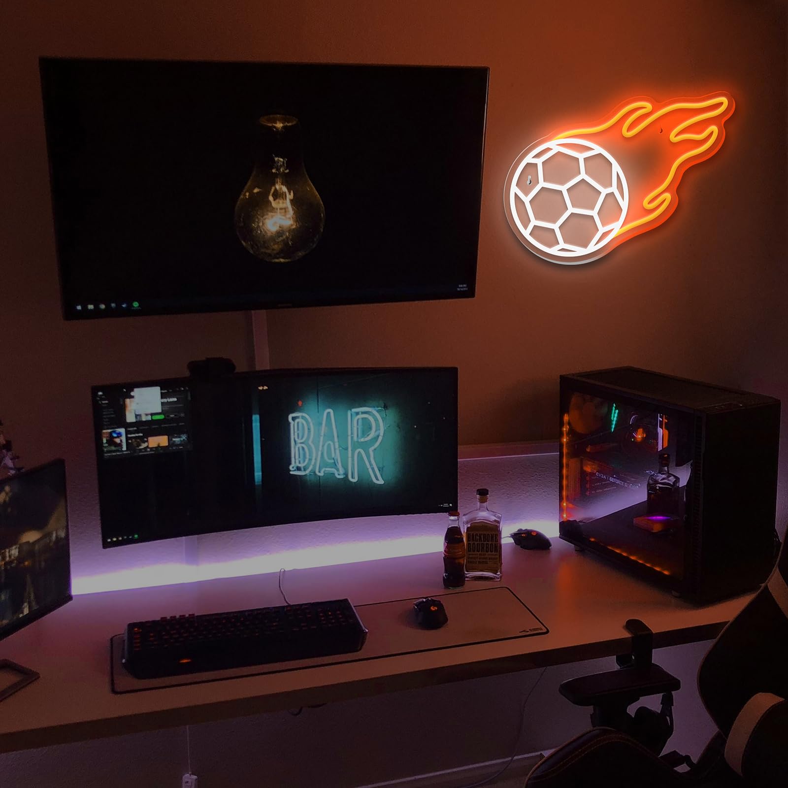 Fußball Neon Schild für Wanddeko, Football LED Leuchtschild Hängeschild Türschild USB-Betrieb mit dimmbarem Schalter für Spielzimmer Wohnzimmer(Football)