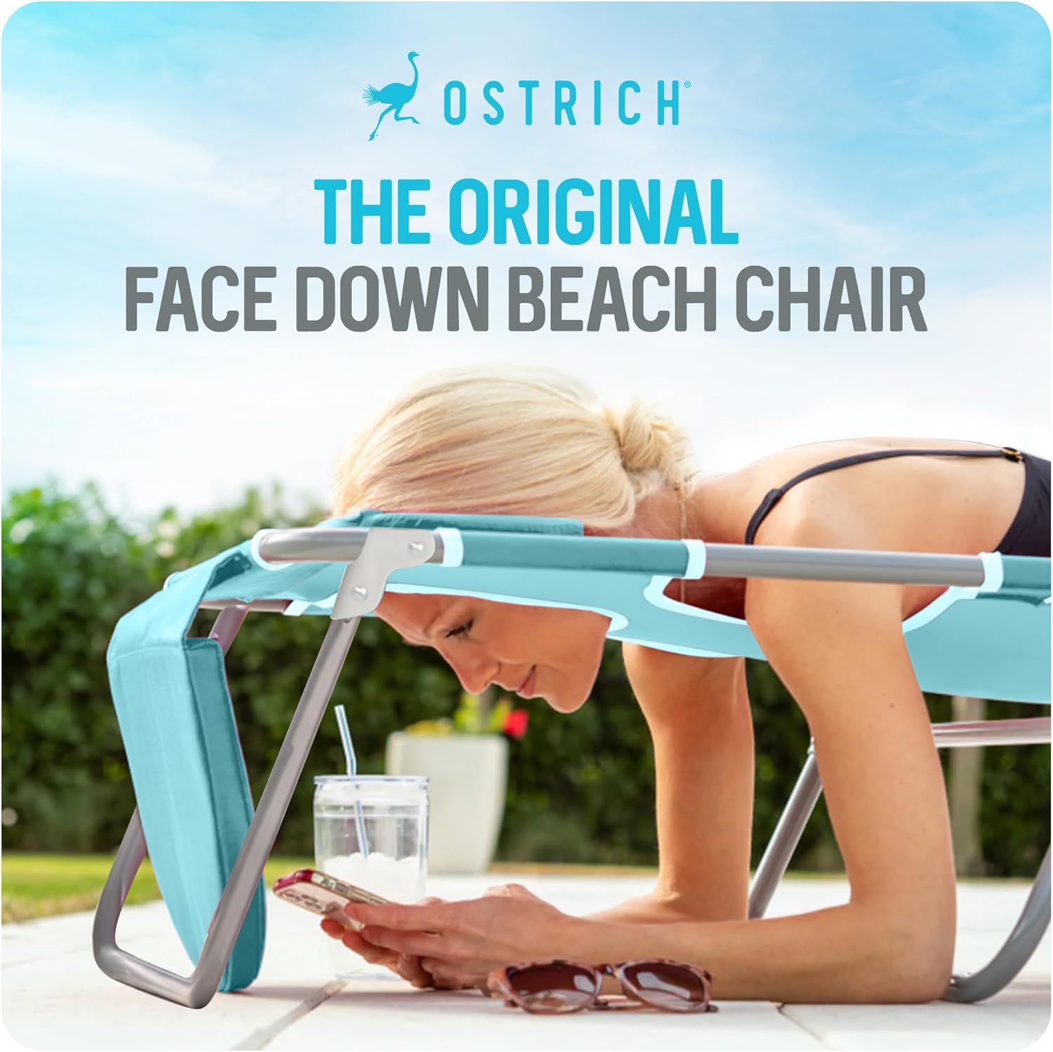 Ostrich The Deluxe 3N1 Lightweight Lawn Beach Reclining Lounge | Chair with Footrest, Outdoor Furniture for Patio, Balcony, Backyard, or Porch, Aqua image 5