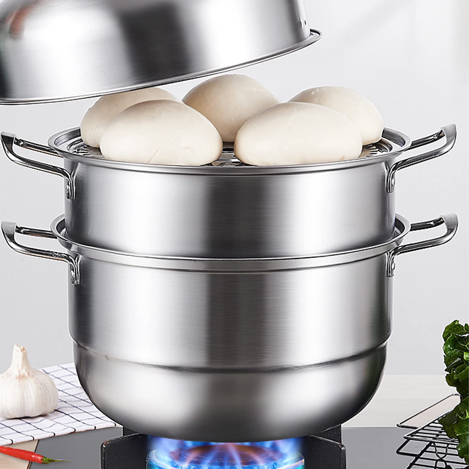 Parowiec Do Gotowania, Garnek Do Gotowania Na Parze Ze Stali Nierdzewnej, Naczynia Do Gotowania Na Parze Z Uchwytami Po Obu Stronach Wielowarstwowy Gruby Garnek Do Gotowania Na Parze(Three layer)