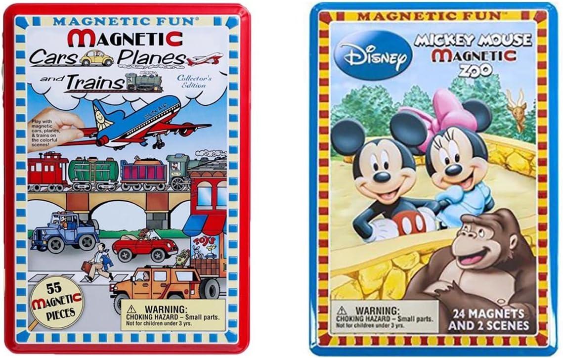Lee Publications Magnetic Fun - Cars Planes and Trains Magnetic Fun - Mickey Mouse Magnetic Zoo Bundled by Maven Gifts
