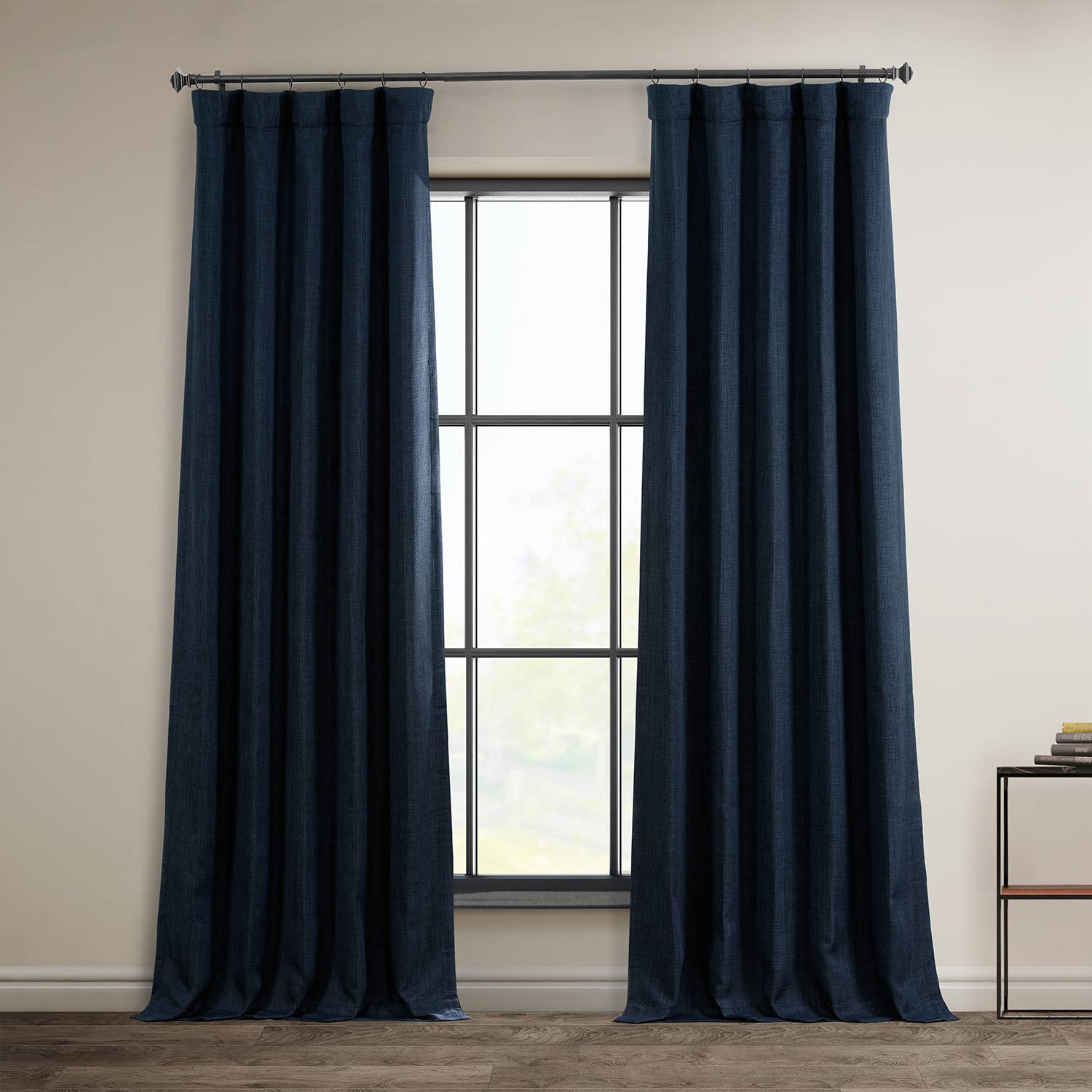 HPD Half Price Drapes Faux Linen Room Darkening Curtains for Bedroom 50 X 96, BOCH-LN21332-96 (1 Panel), Nightfall Navy