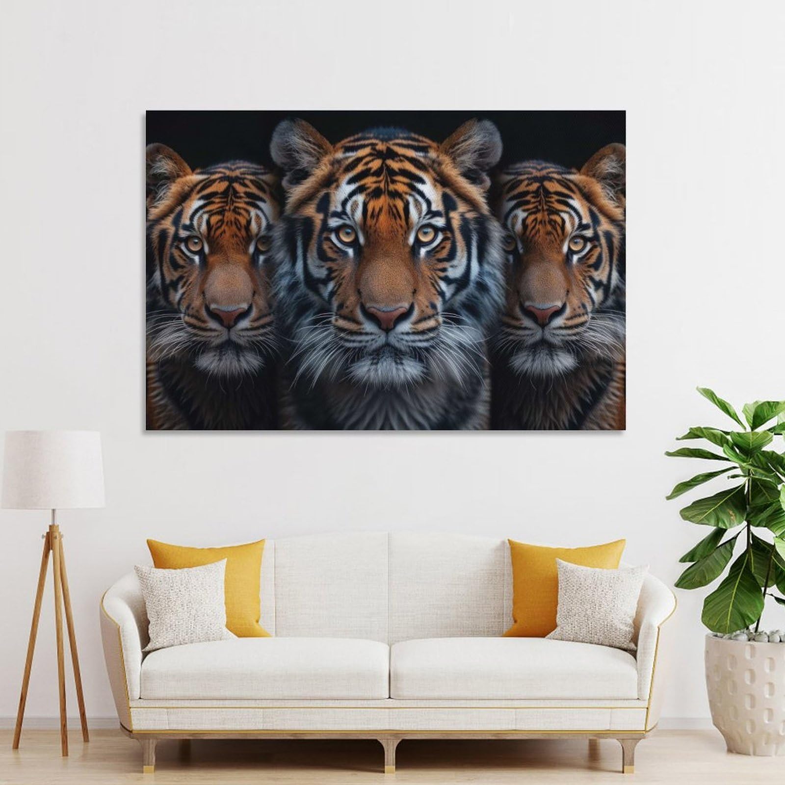 Junmoney Three Tigers Canvas Art Print 24x36inch(60x90cm), for New Homes, Bedrooms Or Workspaces, Gift Idea for Housewarming And Birthdays