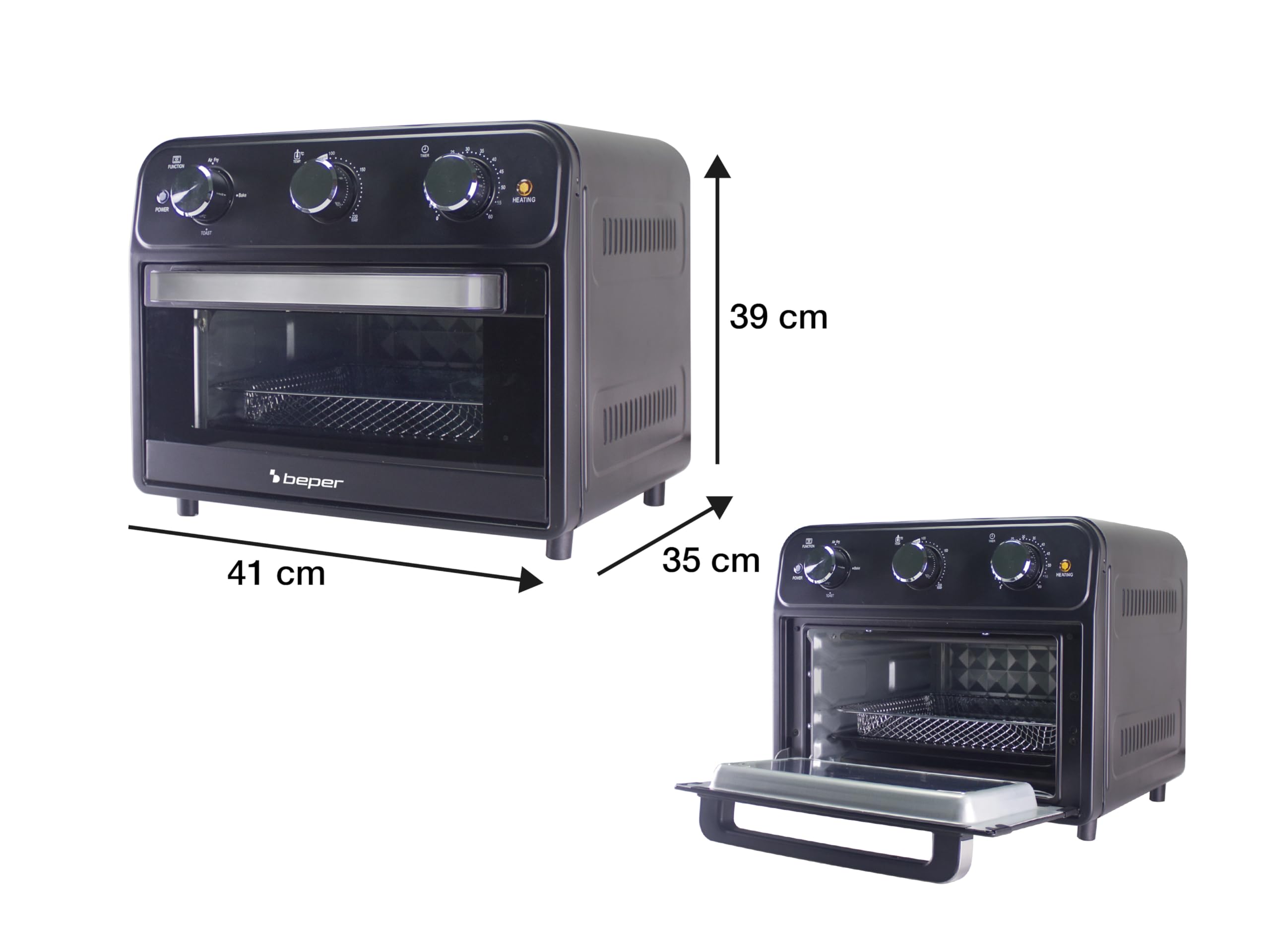 BEPER P101FRI024 Freidora de Aire Multifunción 24L, Freidora de Aire con 4 Funciones: Freír, Grill, Horno, Tostar, Temporizador de 60 min, 220°C, Accesorios Apto para Lavavajillas, Doble Cristal