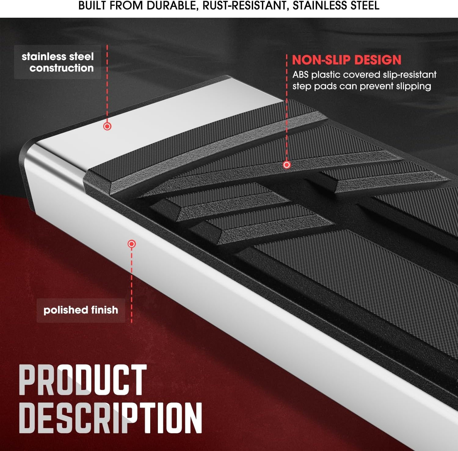 DNA Motoring 6.5" Flat Running Boards Side Step Nerf Rails Bars Compatible with 2023-2025 Honda Pilot, STEPB-U-PLT22-T1