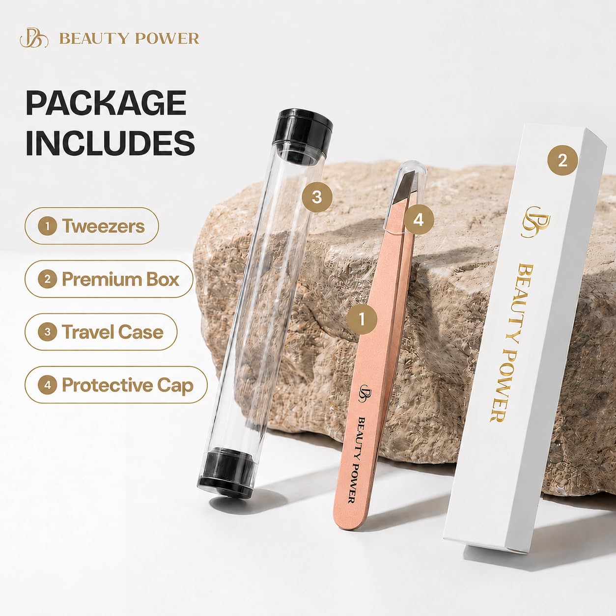 Beauty Power Precyzyjna pęseta ze skośną końcówką, pęseta do brwi ze stali nierdzewnej dla kobiet i mężczyzn, precyzyjna pęseta do włosów na twarzy, wrastających włosów i kształtowania brwi