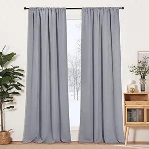 RYB HOME Extra Long Curtains 108 inches Length, Blackout Curtains for Living Room Ceiling to Floor Privacy Dividers Picture Window Drapes for Dining Room, Sliver Grey, W52 x L108 inches, 2 Pieces