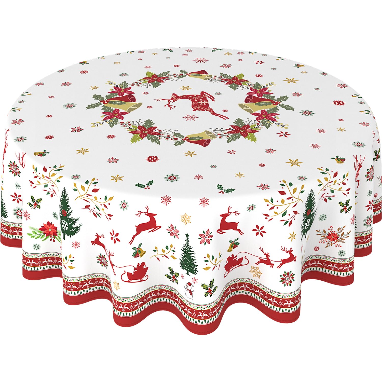 Sonalied Round Christmas Tablecloth 60 Inch, Waterproof Farmhouse Holiday Xmas Christmas Table Cloths Round