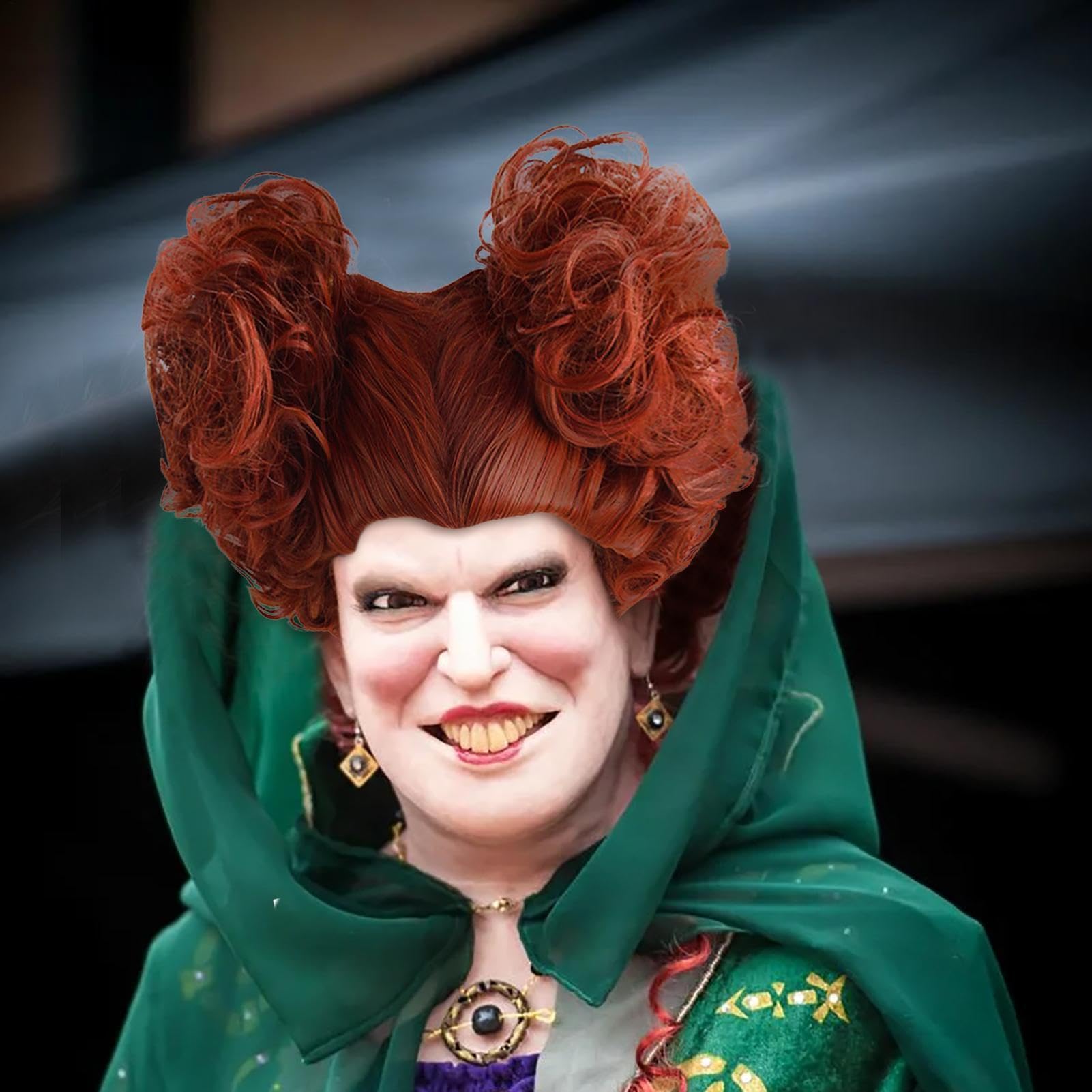 Winifred Sanderson damska sukienka kostiumowa, cosplay, kostium czarownicy z peruką, strój sióstr Sanderson, zielona czarownica, przebranie na karnawał, aksamitny kostium karnawałowy