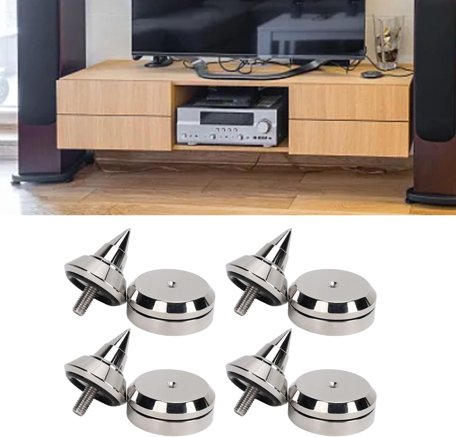 Luqeeg 4 Set Speaker Shock Absorption Feet, M8 Speaker Spike Pad, Aluminum Alloy Height Adjustable Thick & Dense Texture Shock Absorption Feet for CD DVD Player Amplifier