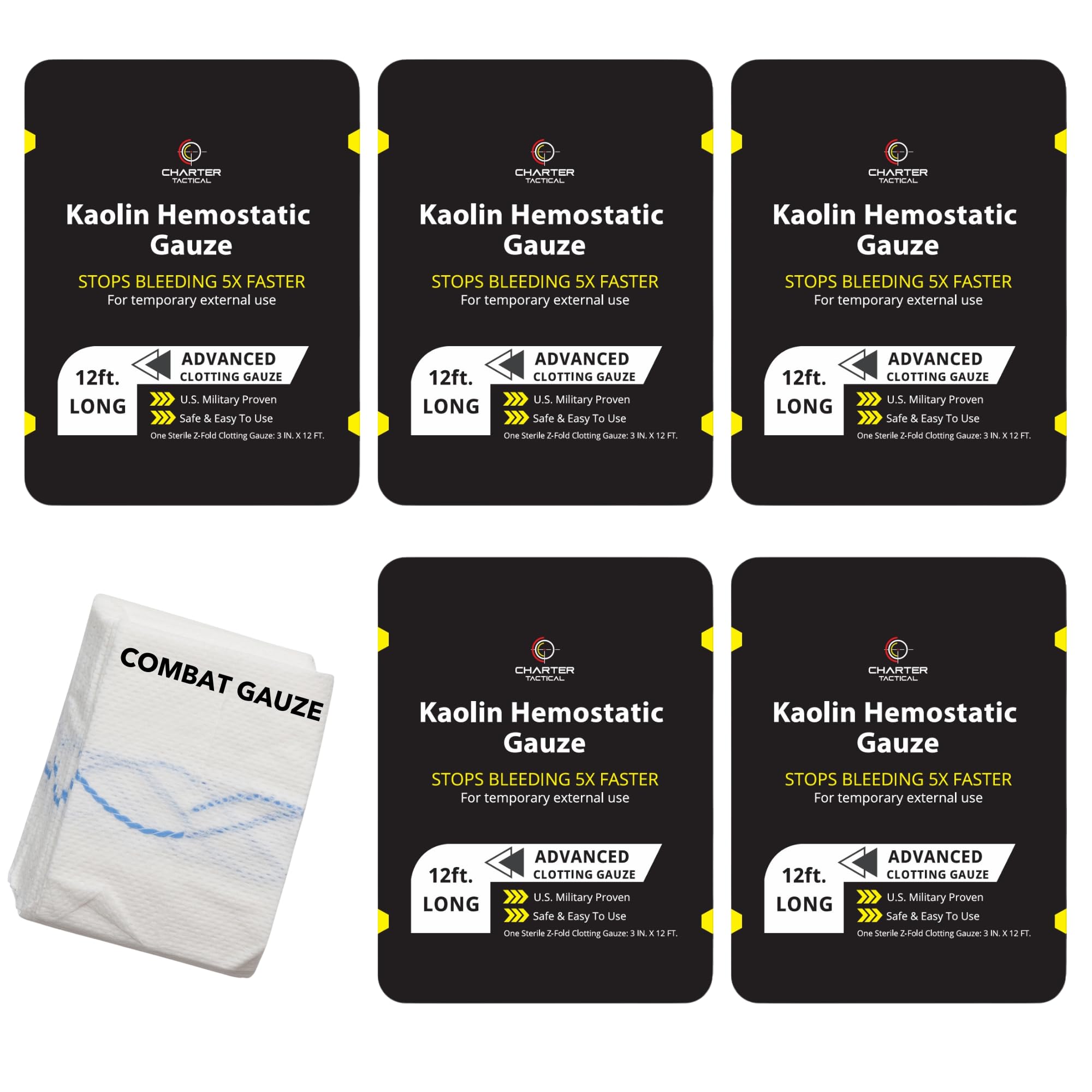 First Aid Advanced Quick Clotting Combat Gauze - Flexible Hemostatic Gauze - Stop The Bleed kit Faster Wound Packing Gauze with Quick Clotting Medical Gauze - Survival Kit Supplies - 3" x 12.5'