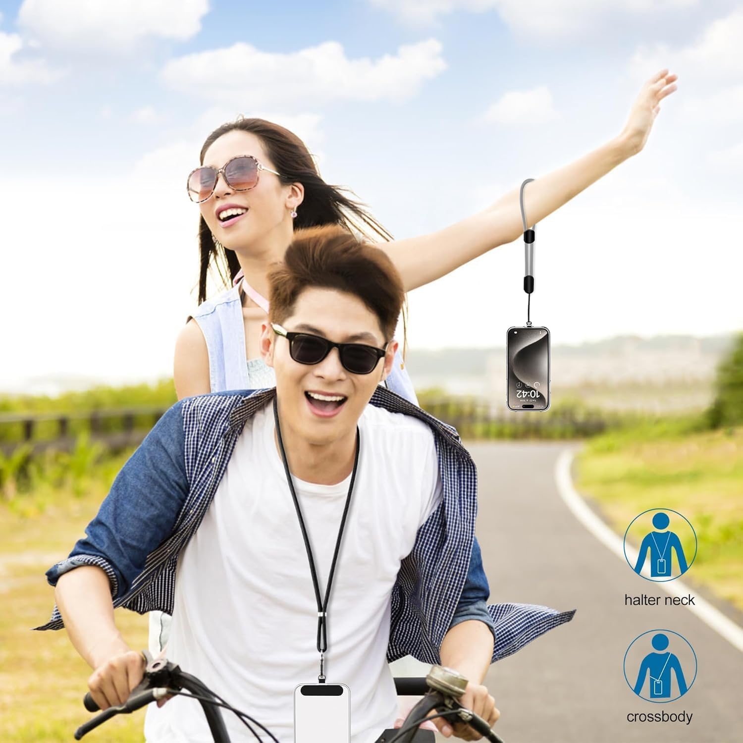 takyu Cell Phone Lanyard, Crossbody Phone Lanyard 1 Pack Adjustable Neck Strap and 1 Pcs Phone Wrist Strap with 2x Phone Tether Patches for Most Smartphones-Black - Image 8