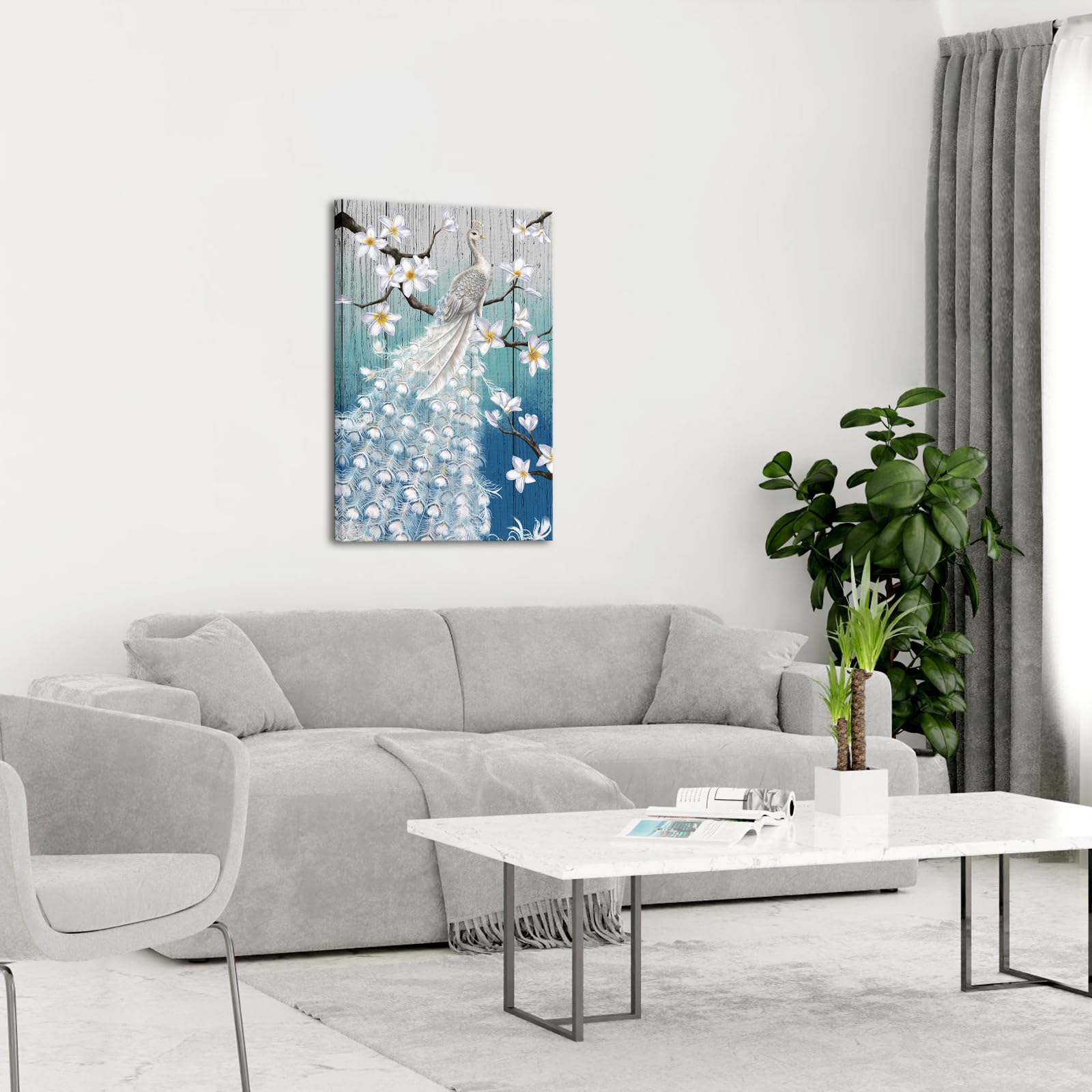 風景画 孔雀と白い鳥 F10キャンバス