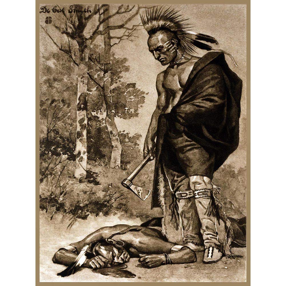 Wee Blue Coo Paintings Drawing Pontiac Ottawa Chief Native American Tomahawk Art Print Poster Wall Decor 12X16 Inch