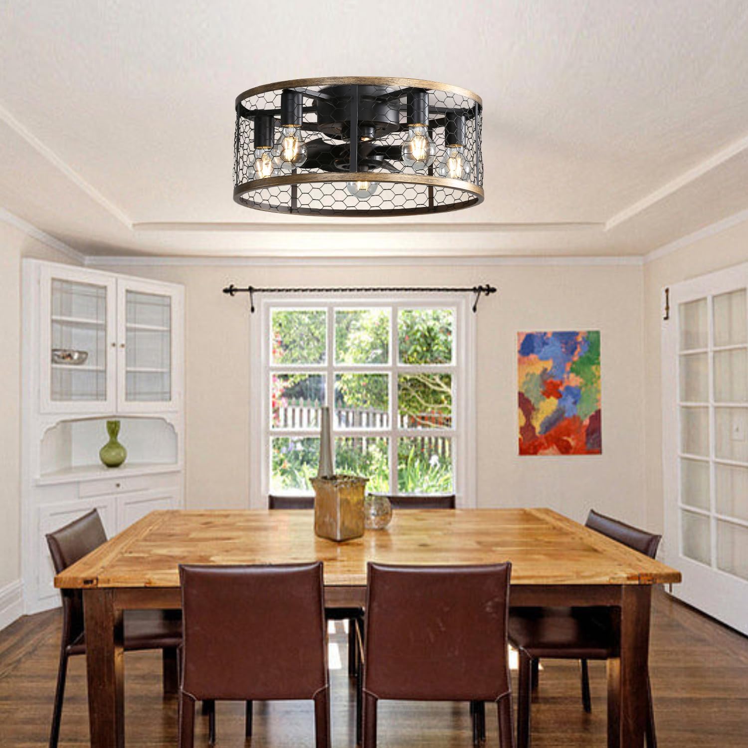 20 Inch Indoor Caged Ceiling Fan with Light Remote Control LED Bulb Ceiling Fan, Industrial Style, 3 Speeds