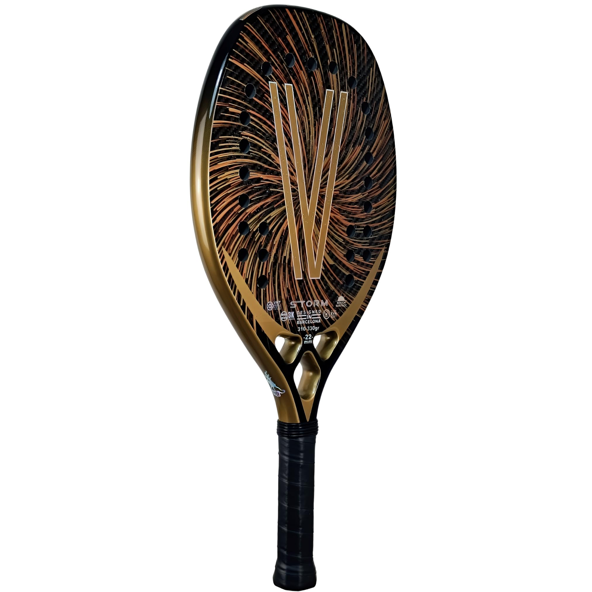 VIRUS Storm Raqueta Beach Tennis Profesional – Carbono 3K, Black EVA Soft, Balance Medio, Potencia y Precisión, Incluye Funda