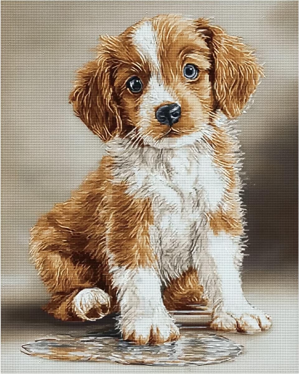 AMBATTERY DIY Cross Stitching Kits, Animal Dog Stamped Kit Cross-Stitching Counted Cross Stitch 11CT Stamped Cross Stitch Kit Fabric Embroidery Crafts Kit for Home