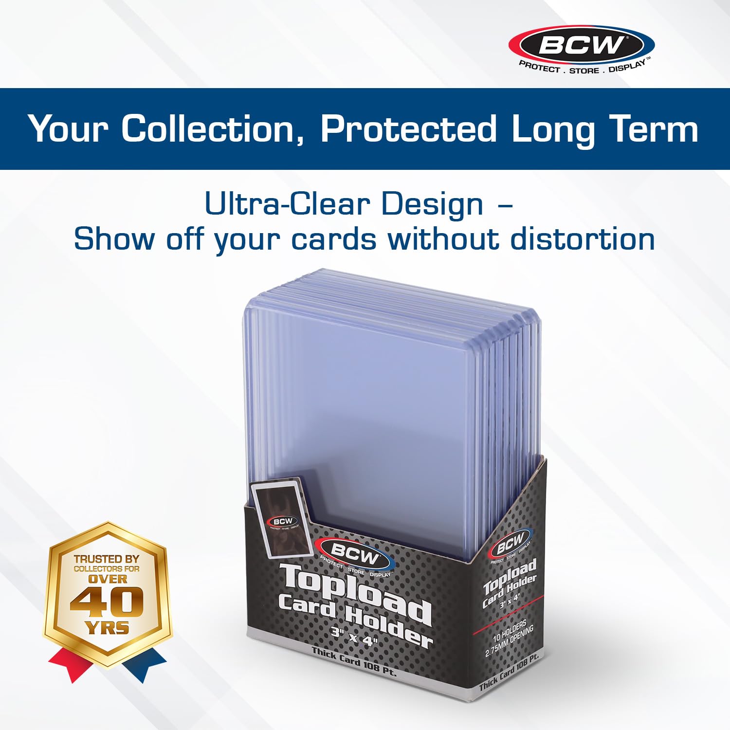 BCW 108 PT. Thick Card Topload Holder - Pack of 1 | Durable Rigid PVC Toploader | Toploaders for Memorabilia, Jersey, Patch, and Relic Cards