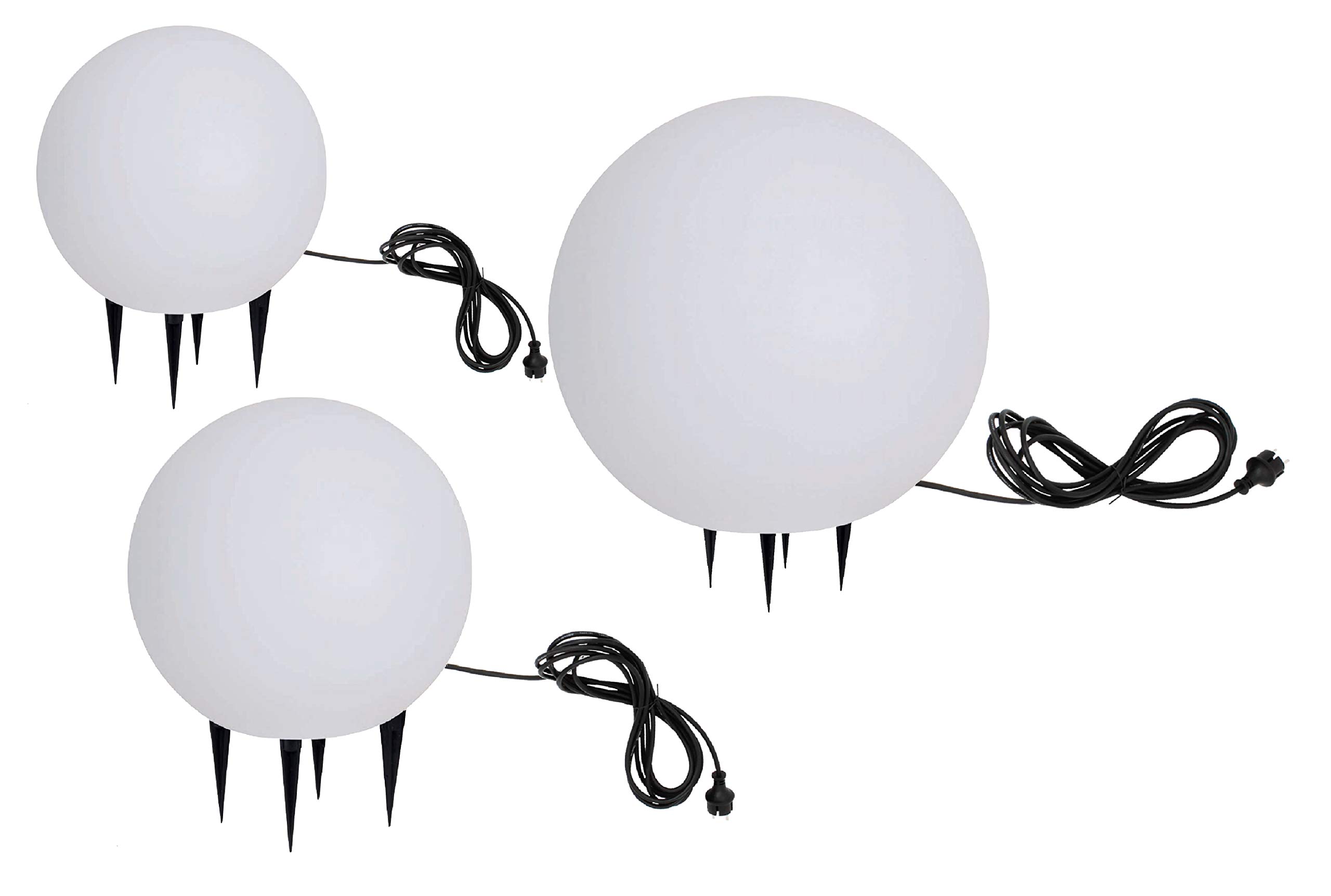 Trango 3er Set 34500W IP65 Gartenkugel in Weiß matt mit 30/40/50cm Durchmesser *SNOW* Kugelleuchte inkl. je 1x ca. 5 Meter IP44 Kabel Gartenleuchte, Leuchtkugel, Kugelleuchte