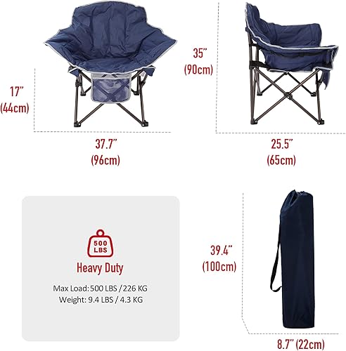 Miniatura 3 de SUNNYFEEL Silla de campamento de gran tamaño, silla plegable con platillo de luna, cojín acolchado, resistente para adultos, 500 libras, silla de