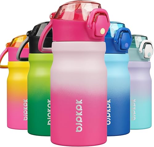 Miniatura 42 de BJPKPK Botella de Agua Aislada de 18 oz con Pajita de Acero Inoxidable de Doble Pared Botellas de Agua Libres de BPA a Prueba de Fugas Termo con