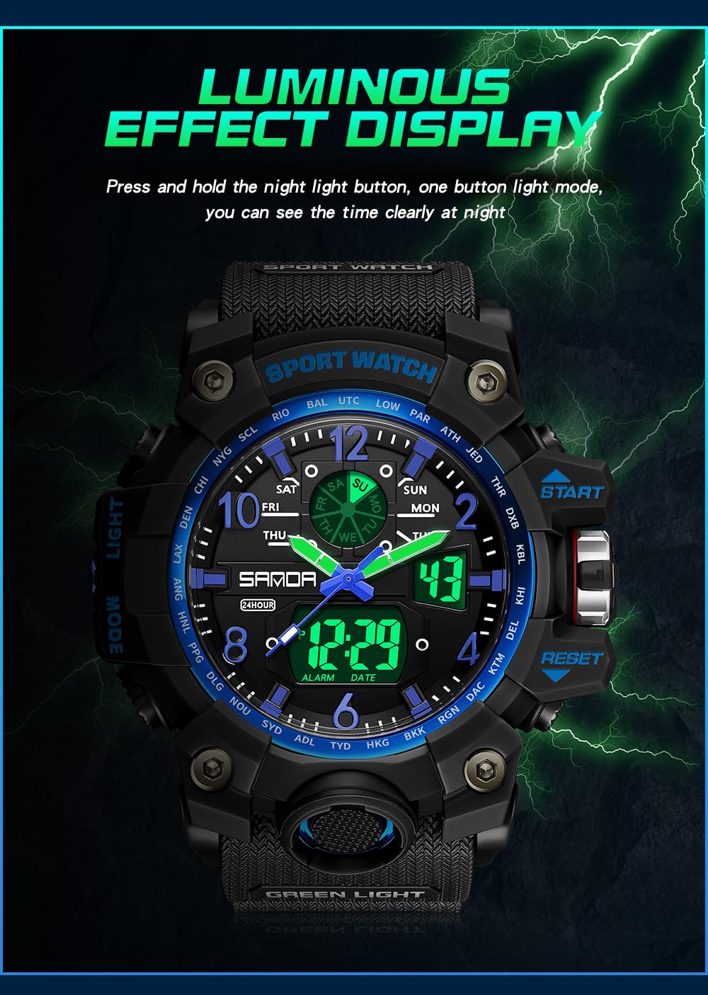 AIMES - Orologio tattico da uomo, sportivo, impermeabile, militare, analogico, digitale, con data, sveglia, cronometro, tattica, multifunzione, quadrante grande