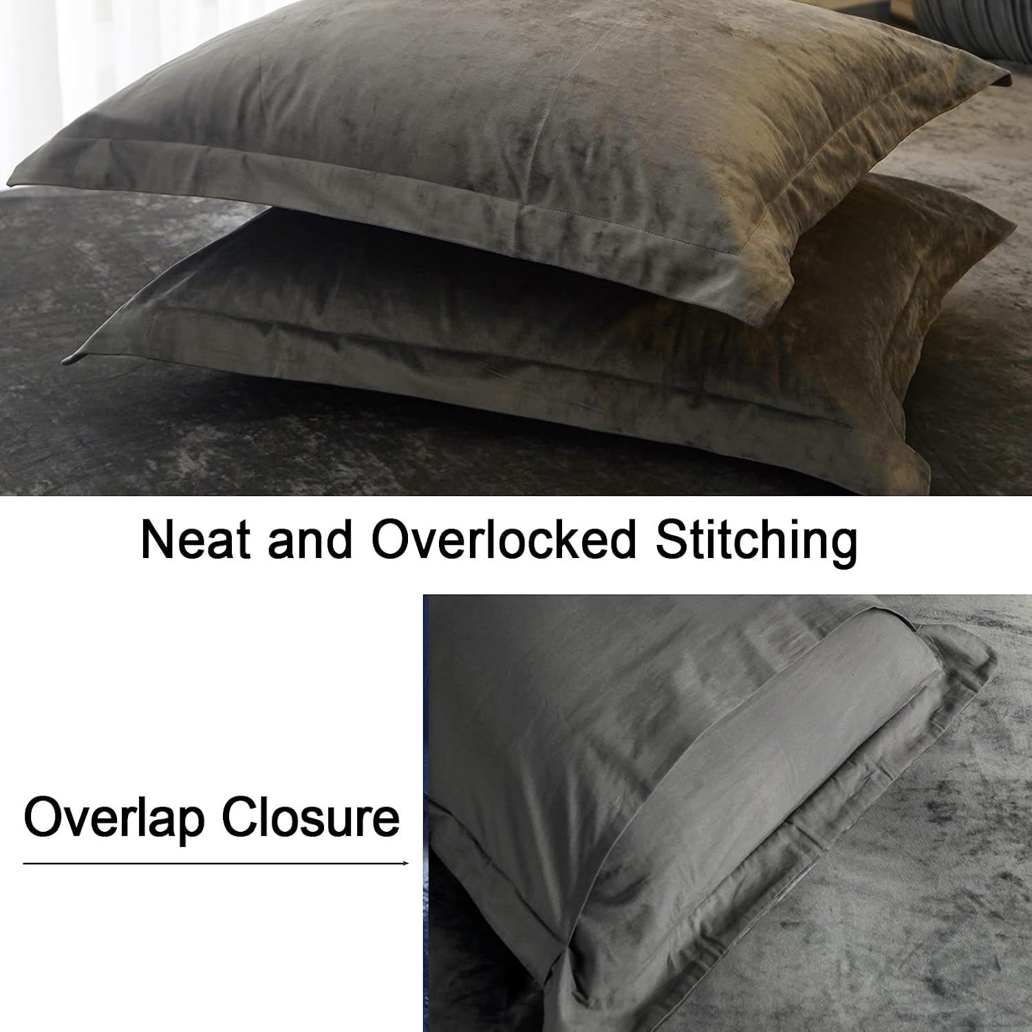 Buy 1 get 1 PHF Velvet Duvet Cover Set Queen Size, 3pcs Ultra Soft Plush Comforter Cover Set, Warm Cozy Flannel Duvet Cover with Pillow Shams Bedding Collection, 90 x 90, Charcoal/Dark Grey