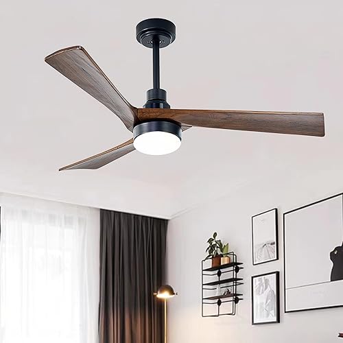 KAMLAM Ventiladores de techo con luces, ventilador de techo de nogal con control remoto, ventilador de techo de perfil bajo para interiores y
