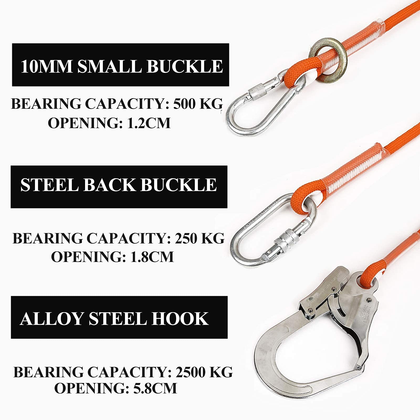 SwaYve Arnés de Seguridad para Detención de Caídas, Cinturón de Seguridad para Trabajos Aéreos Arnés de Seguridad para Protección Contra Caídas de Medio Cuerpo Cinturón Ajustable/Small Hook/1.6M