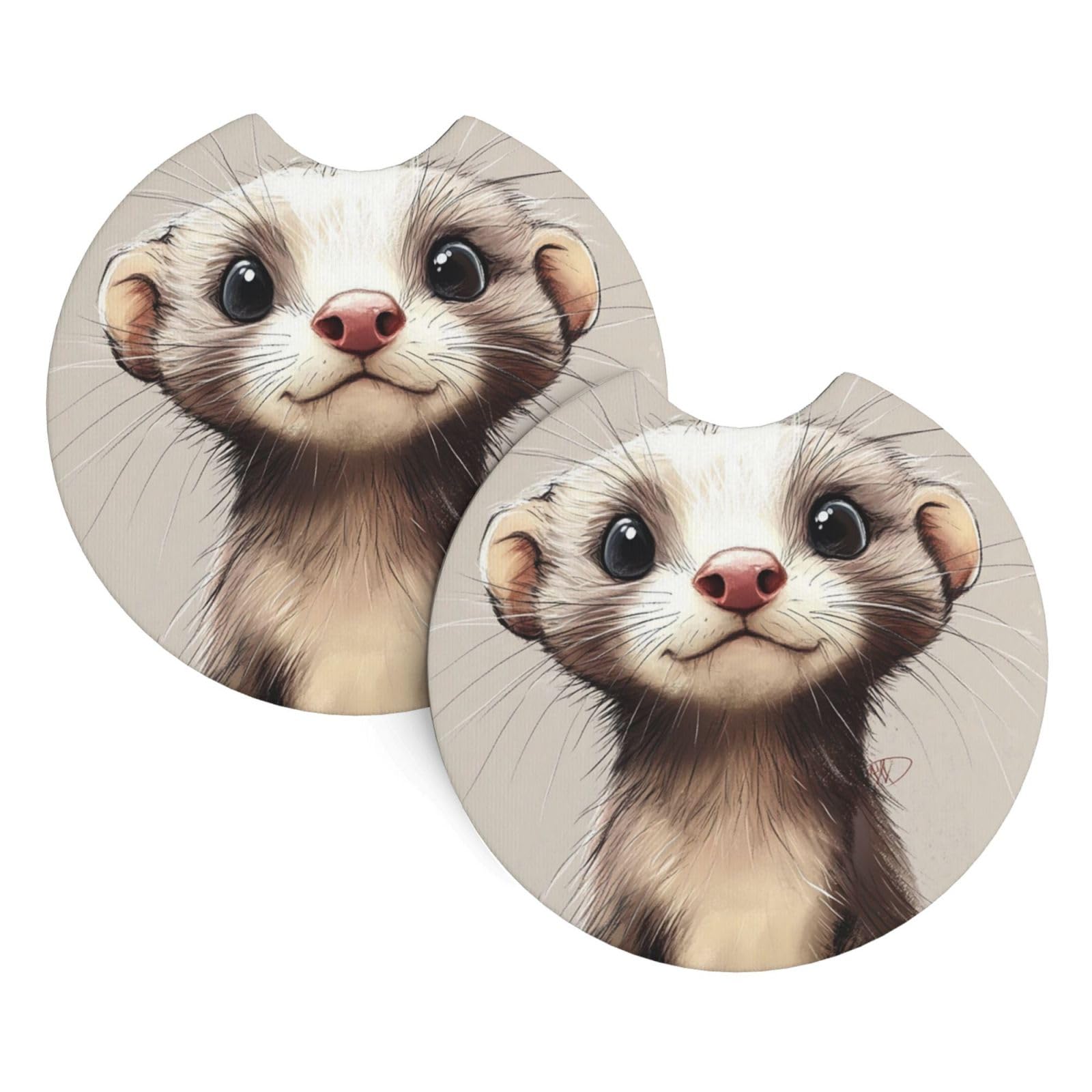 Xopekvlawm Hairy Ferret 2 Pack Car Cup Holder Coasters 2.7 Inch Universal Anti-Slip Shockproof Car Cup Holder Insert Car Coasters Drink Coasters Cup Holder Coasters For Car Accessories