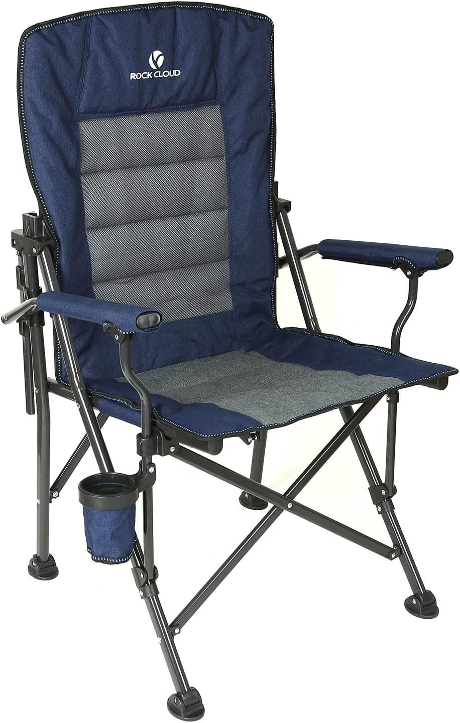 ROCK CLOUD Folding Camping Chair with Storage Pocket and Side Table Compact Portable Camp Chairs Outdoor for Camp Lawn Hiking Fishing Sports Adjustable Lumbar Support, Navy
