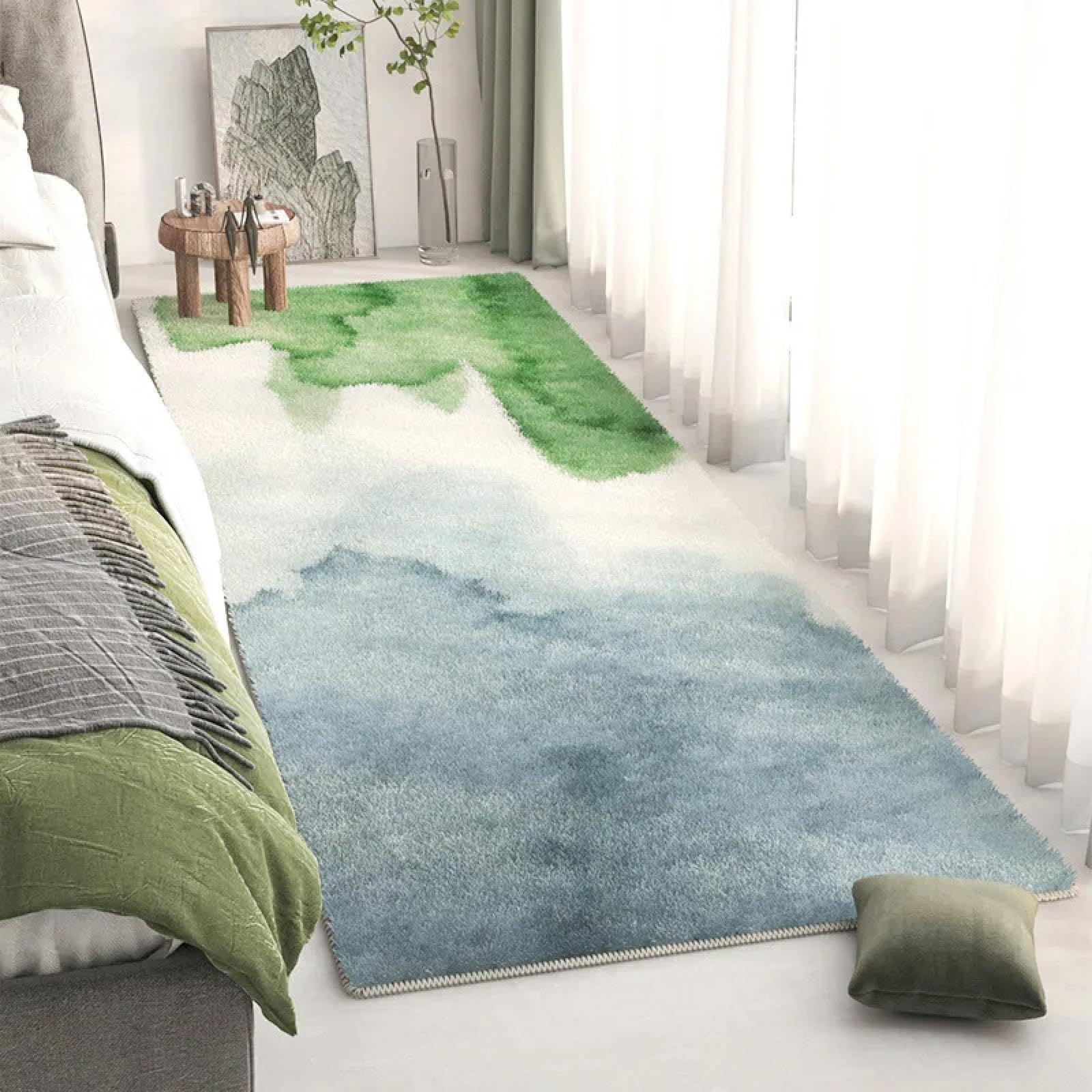 Tapis en cachemire vert anti-froid pour sol de chambre et chevet