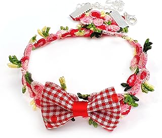 Flower Dog Collar, Handmade Bowtie Pet Necklace, Adjustable Fabric Art Pet Decoration, Suitable for Small Dogs and Cats (M (Suitable Neck Circumference: 9.84in+1.97in))
