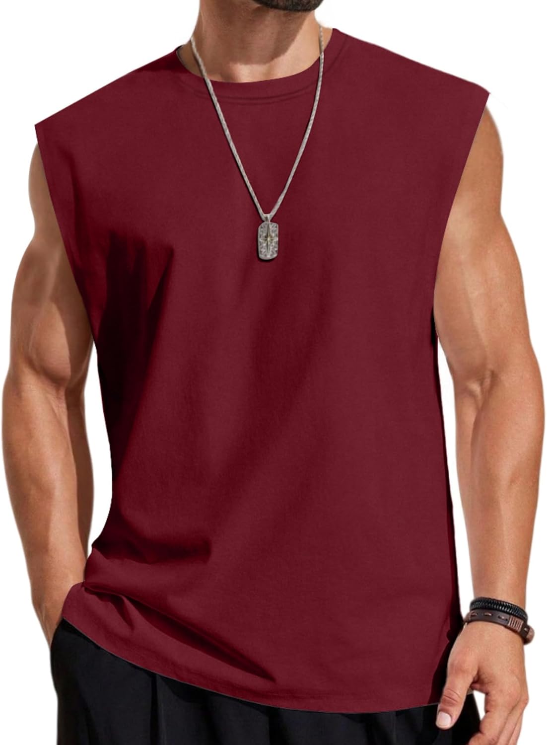 COOFANDY Mens Sleeveless Shirts Cotton Workout Tank Tops Cut Off Shirts Gym Muscle Loose Fit Tee
