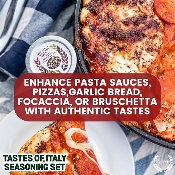 Italian Seasoning Gift Set | Tastes of Italy | Artisanal Spice Blends Six Pack | Non GMO, All Natural | No MSG, Gluten, Soy, Nuts | Small Batch, Hand Made Seasonings | No Artificial Ingredients, Ultra Premium | Made in USA | GLP-1 Friendly | Magnetic Tins | Gustus Vitae | All Occasion Gift