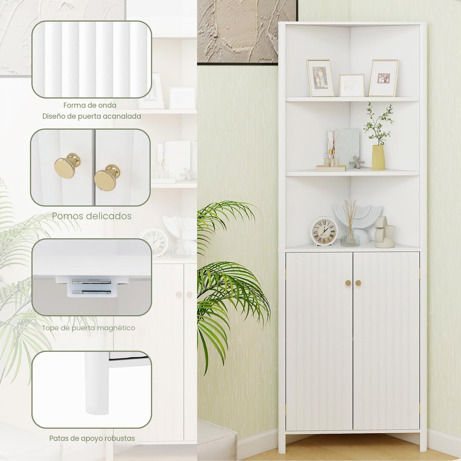 LIFEZEAL Mueble de baño esquinero para Ahorrar Espacio, Armario de baño de Esquina, 58 x 32 x 172,5 cm, aparador de Cocina, despensa, con estantes Ajustables, 5 Compartimentos, 2 Puertas (Blanco)