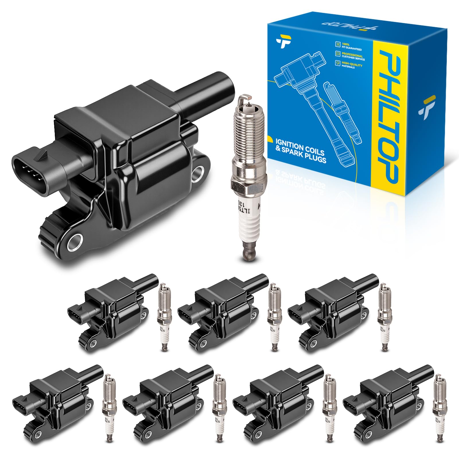 PHILTOP UF743 Ignition Coil Pack and Spark Plug Kit Fit for Silverado 1500