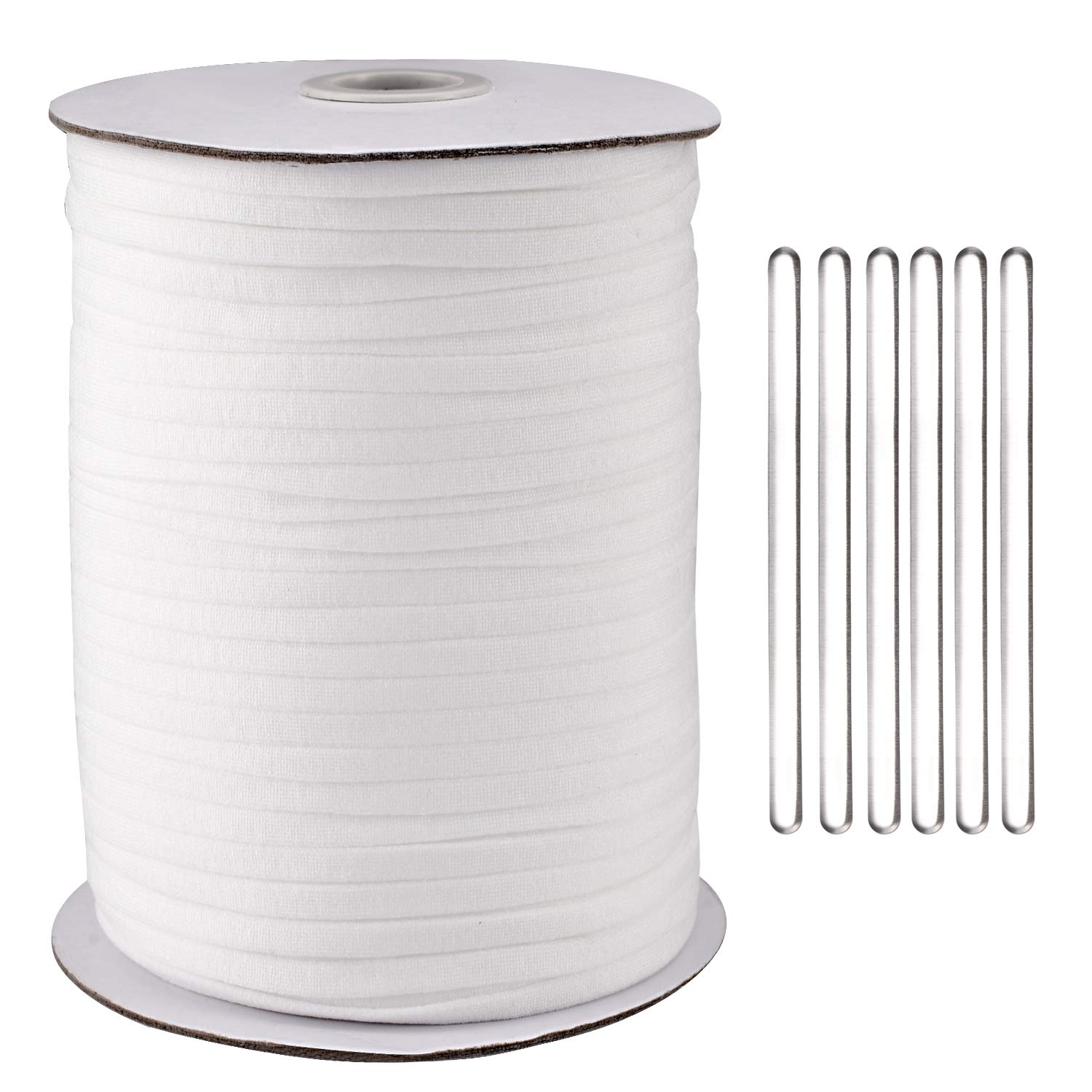 125Yard 1/4 Inch Wide White Elastic String Cord Bands Rope with 100 pcs 50MM Aluminum Nose Bridge for Sewing Crafts DIY Mask