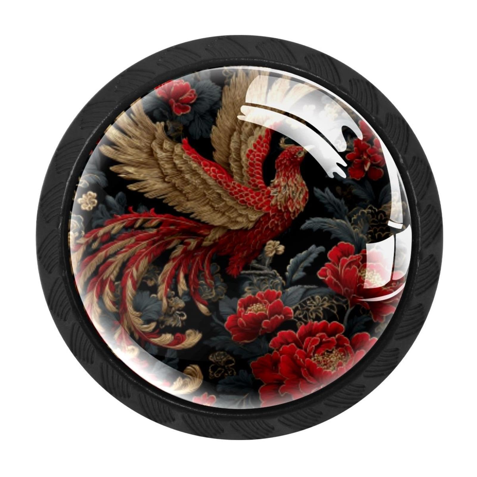 CHENZZZZ 4 Pack Cabinet Handles Black Oriental Phoenix Pattern Cabinet Knobs Draw