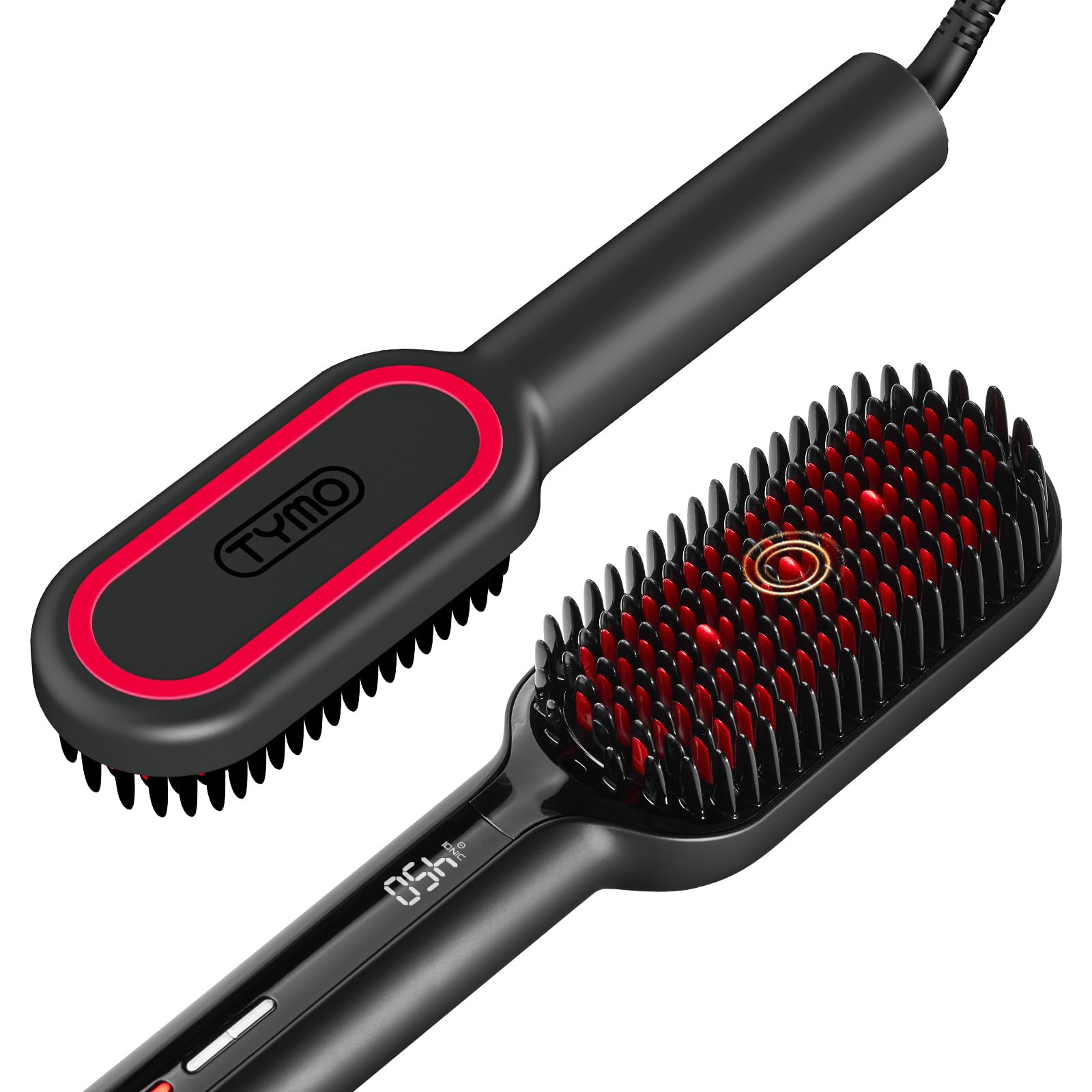 TYMO Hair Straightener Brush - Upgraded Ionic Plus Straightening Brush with Dense Bristles, 16 Temps, Dual Voltage | Ceramic Hot Comb for Women | Flat Iron for Thick Curly Hair, BlackTYMO Hair Straightener Brush - Upgraded Ionic Pl…