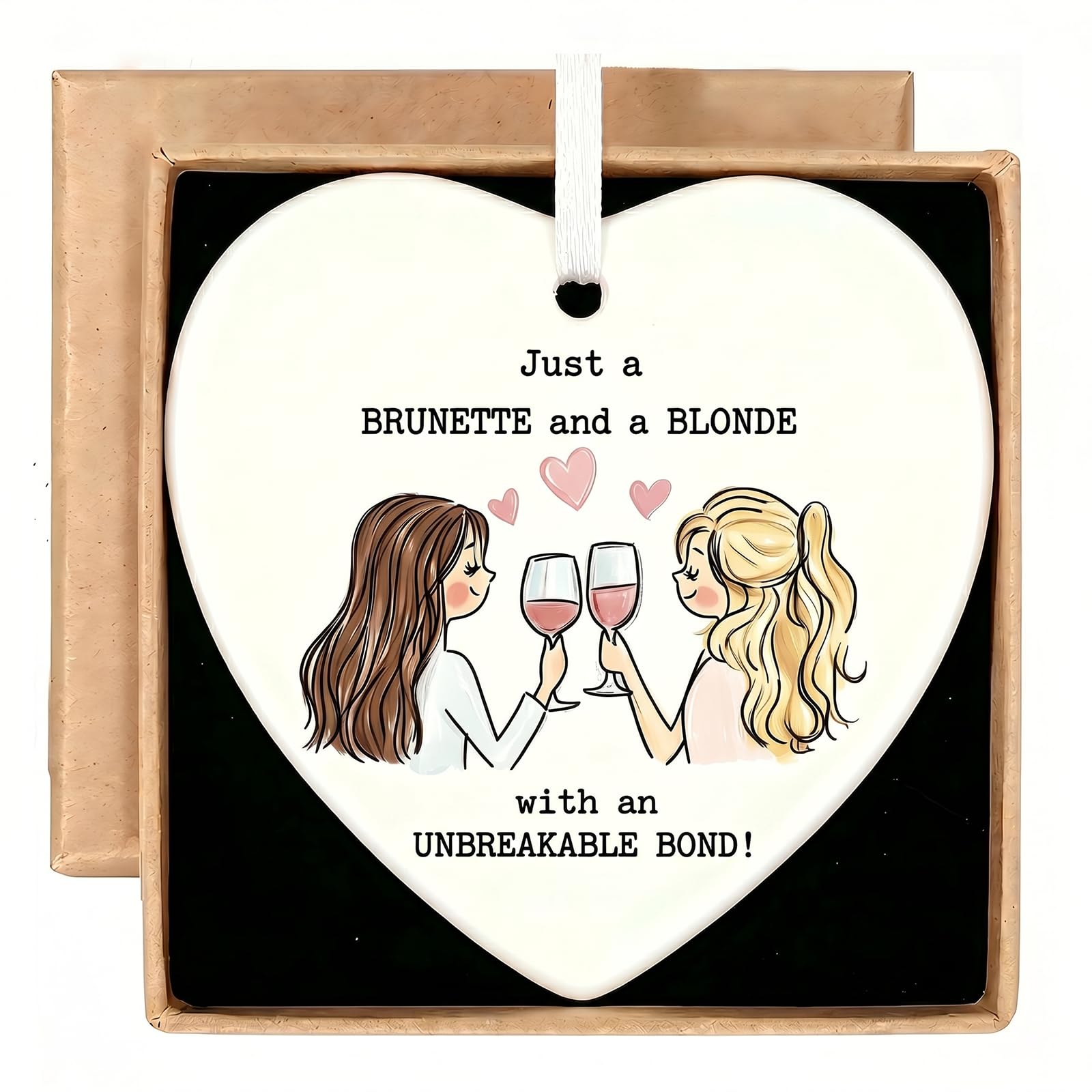 Virelle Ceramic Heart Ornament Best Friend Ornament for Women, Best Friend Birthday Gifts, Bestie Gifts for Women, Friendship Keepsake Kraft Box 7.5cm
